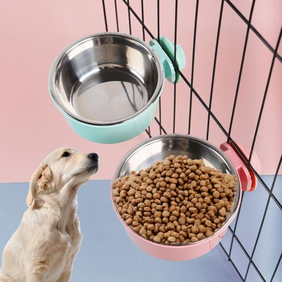 Pets Home Corrugated Anti-Spill Hanging 2-in-1 Set Detachable Pet Bowl Principle Pet Space-Saving Siphon Accessory