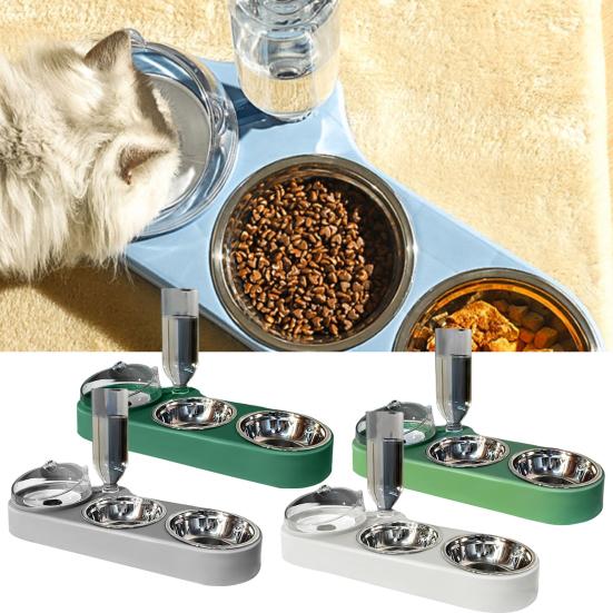 Pets Home High-Capacity Pet Feeder Bowl Beveled Mouth Set with Water Splash-Proof Automatic Drinking Multi-Functional Cat Dog Food Bowl