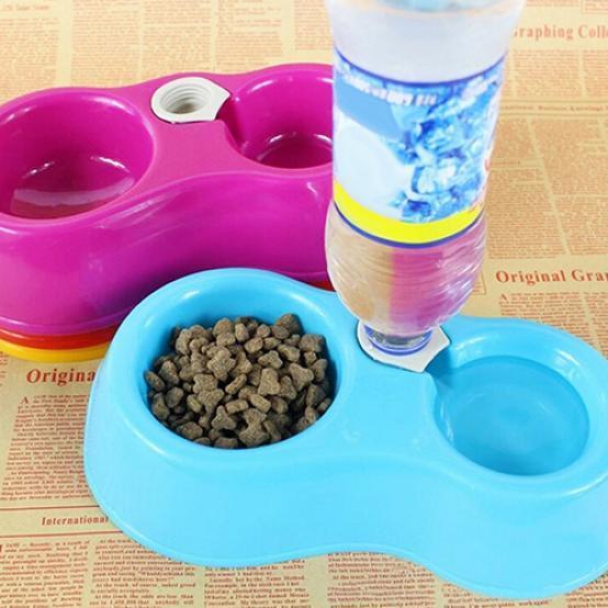 Pets Supplies Pets Dog Cat Automatic Food Supply Bowl Bottle Inserted Dual Drinking Feeding Bowls