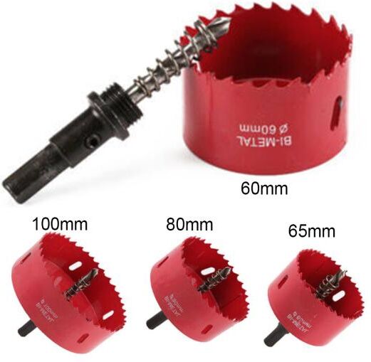 Power Tool 60/65/80/100mm Red Metal Wood Hole Saws Drill Bit Plastic Iron Plate Hole Opener