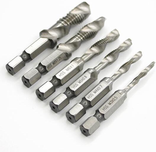 Power Tool 6 Pcs Hss Drill Tap Countersink Deburr Set Metric Combination Drill Tap M3-M10