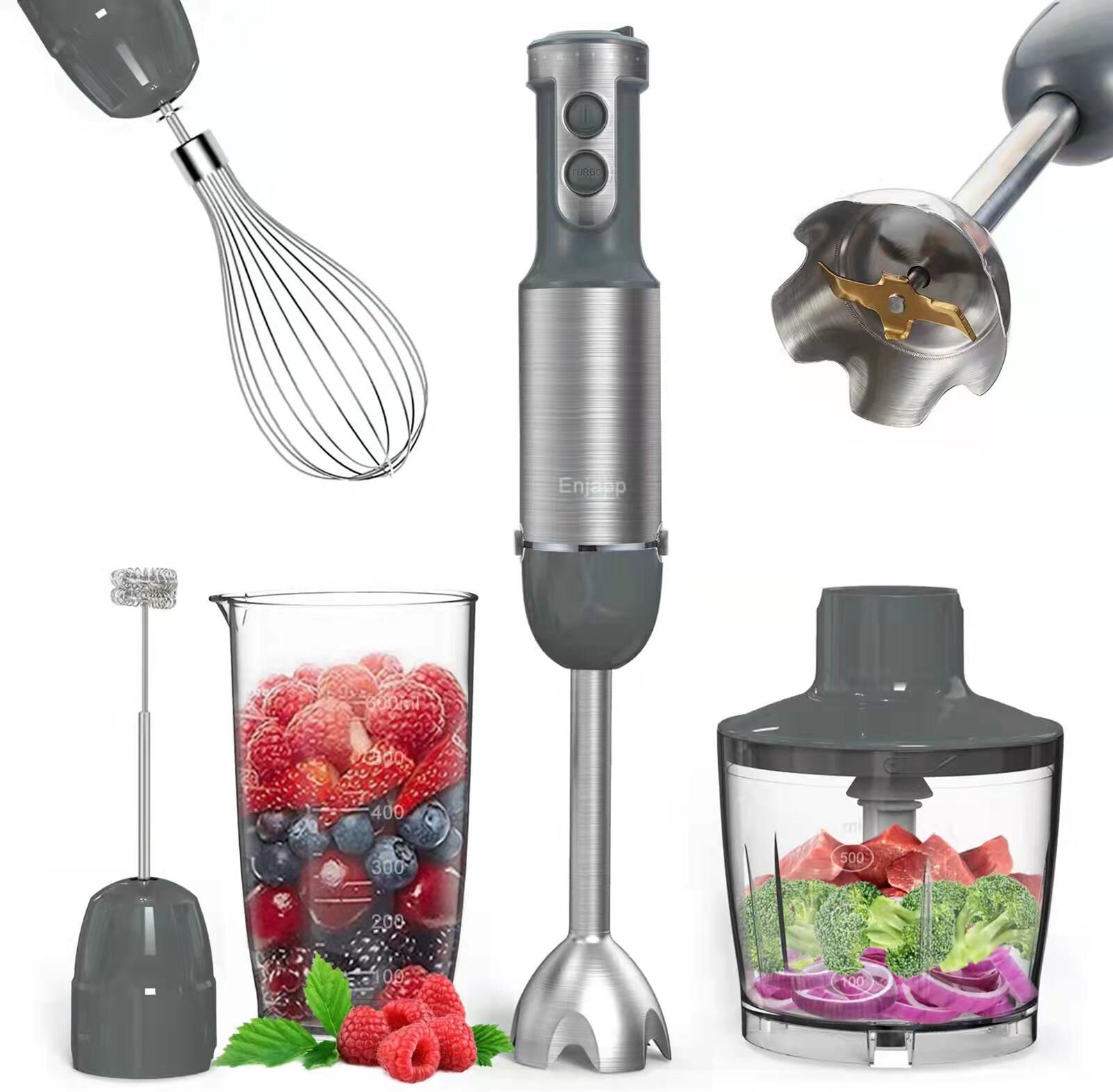 TOMTOP JMS MultiFunctional  5in1 Hand Blender Stick Blender Milk Frother Egg Whisk with Adjustable Speeds