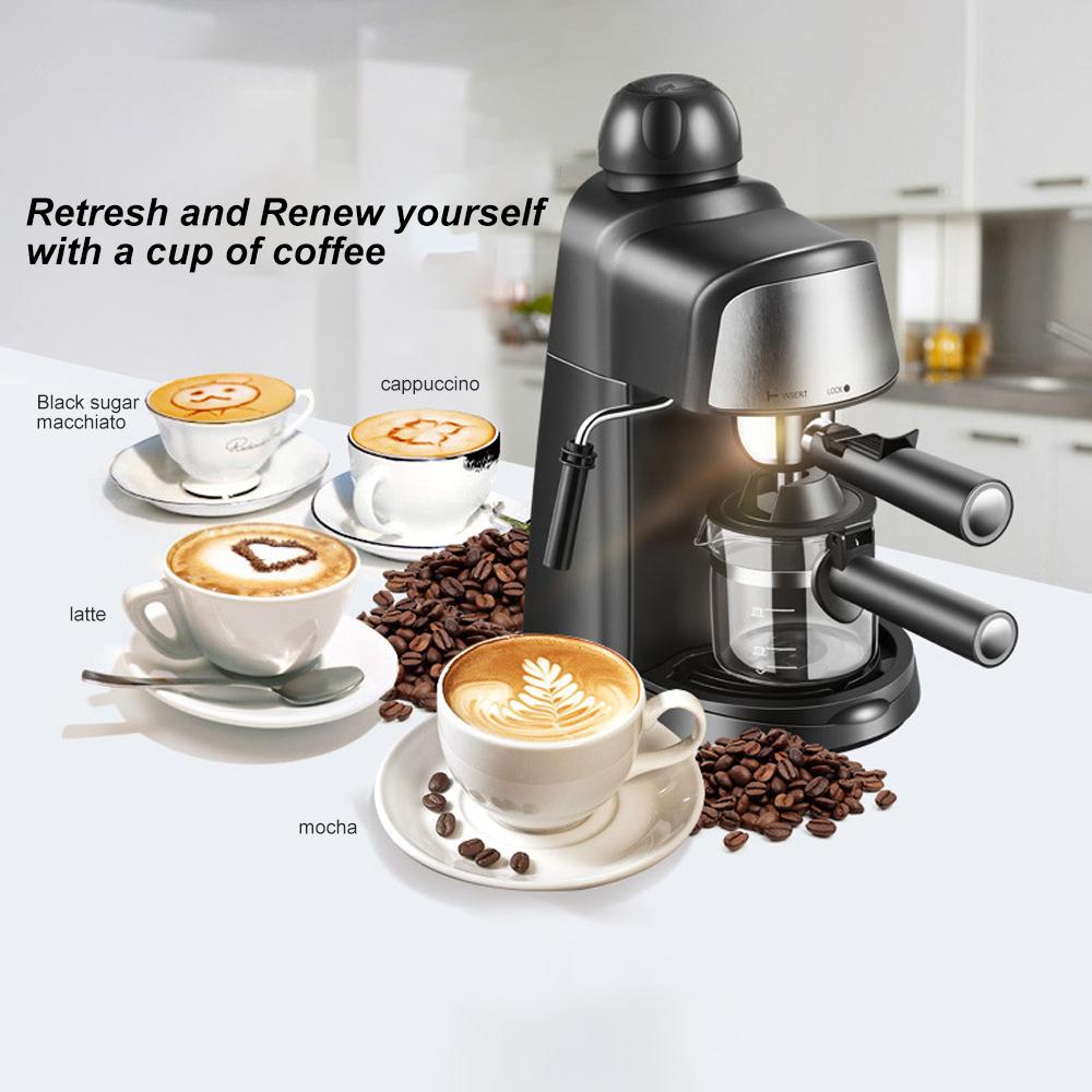 TOMTOP JMS Espresso Coffee Machine 5 Bar 2-4 Cup 240ml Capacity 800W Espresso Maker with Steam Milk Frother