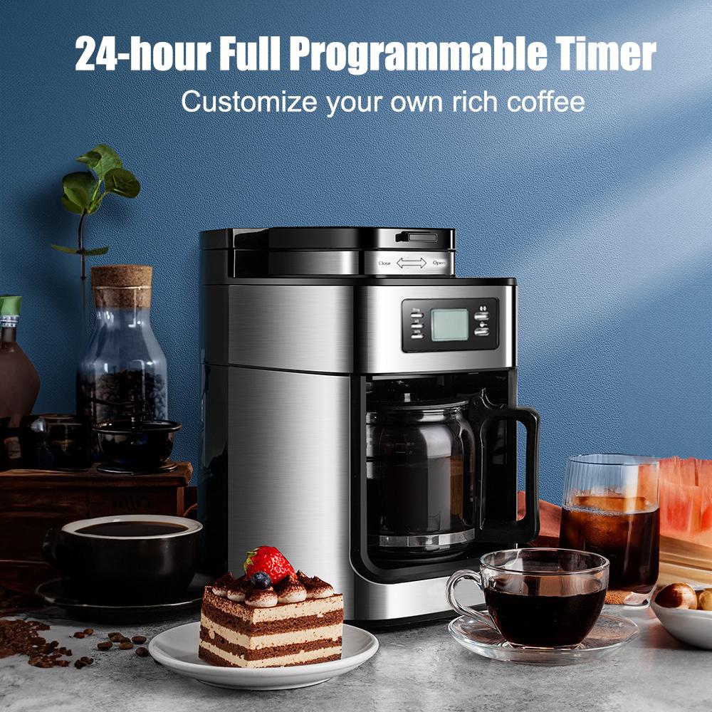 TOMTOP JMS Programmable Coffee Maker with Timer 1050 Watts 1.2L Large Capacity 2-8 Cups Drip Coffee Maker Keep