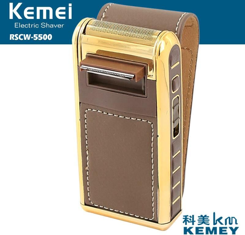 Kemei Portable Electric Shaver Vintage Leather Wrapped Beard Trimmer Electric Reciprocating Shaving Razors KM-5500