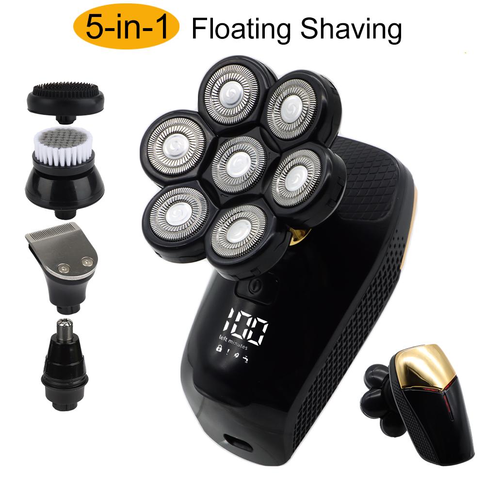 HIENA Bald Head Shaver 5 in 1 Multifunctional Electric Razor Head Shaving for Bald Men LED Display Cleansing Brush Nose Hair trimmer