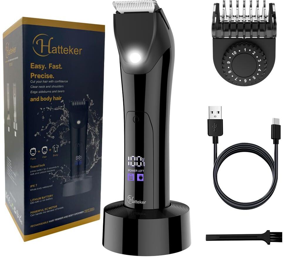 HATTEKER Body Trimmer for Men Ball Shaver Electric Groin & Pubic Hair Trimmer Waterproof Wet/Dry Groomer Clippers