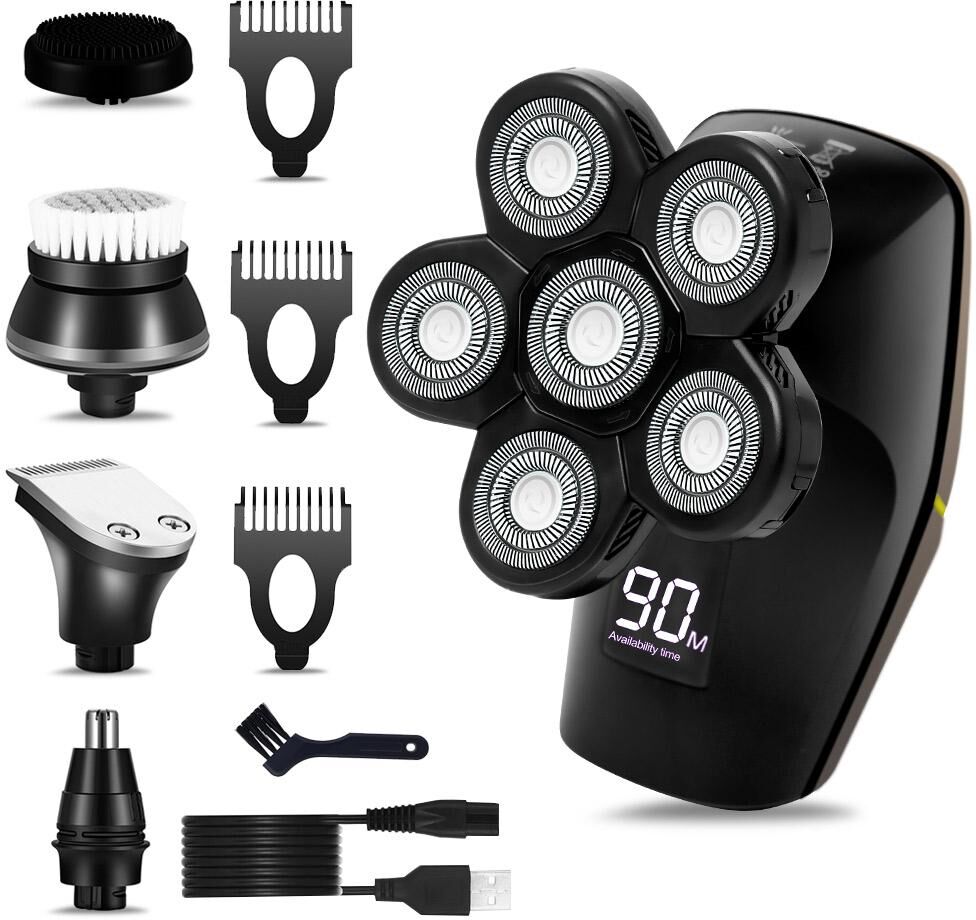 SURKER Mens 5-in-1 Electric Shaver & Grooming Kit  Five-Headed Beard Hair Razor for a Perfect Bald Look