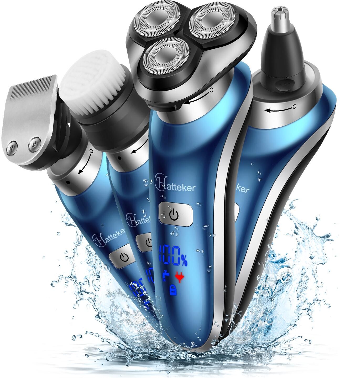 HATTEKER Electric Shaver Mans Hair Clipper 4 in 1 Electric Razor Rotary Shaving Machine Rechargeable Grooming Kit Wet/Dry