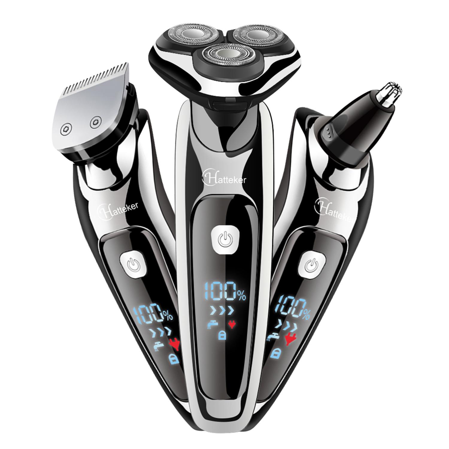 HATTEKER Electric Shaver Rechargeable Cordless Hair Clippers Electric Razor for Men 3 in 1 Grooming Kit Shaving Machine