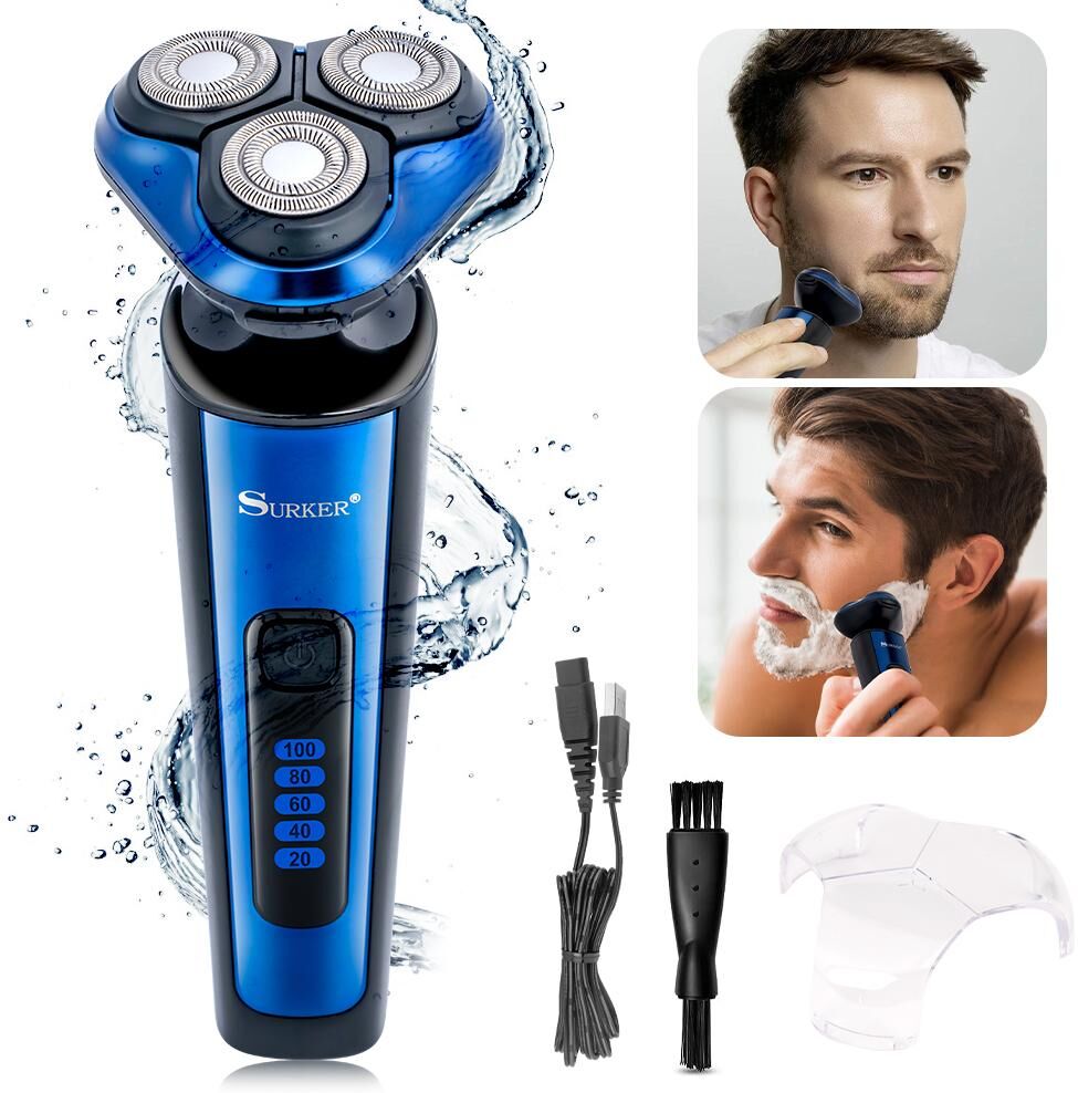 SURKER Electric Razor for Men Bread Shaver Dry Wet Waterproof Rechargeable Shaver