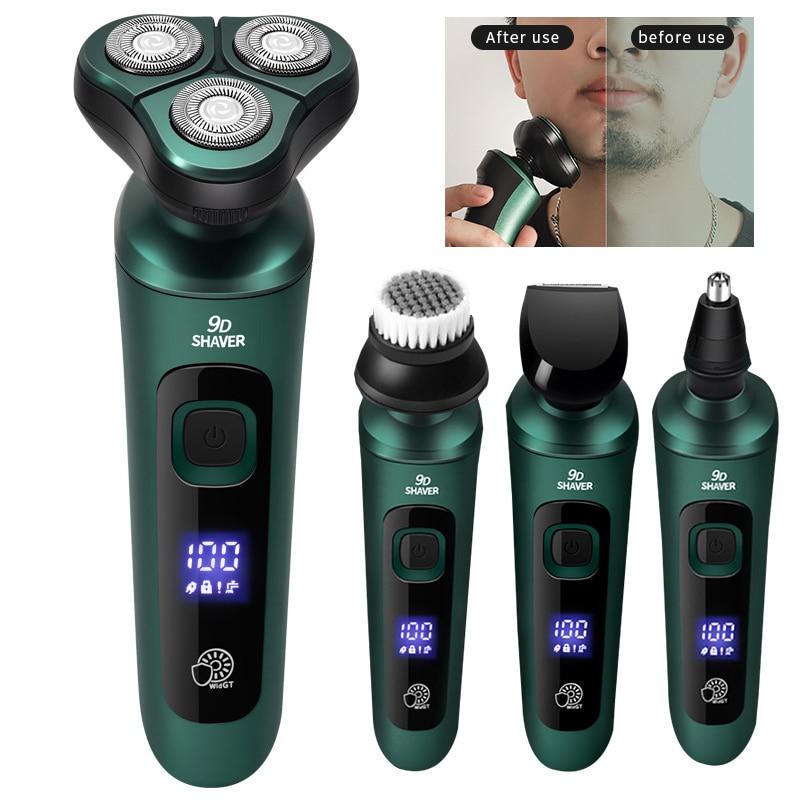 topmall 4 in 1 Smart Electric Shaver LCD Digital Display Three-head Floating Razor USB Rechargeable Washing Multi-function Beard Knife