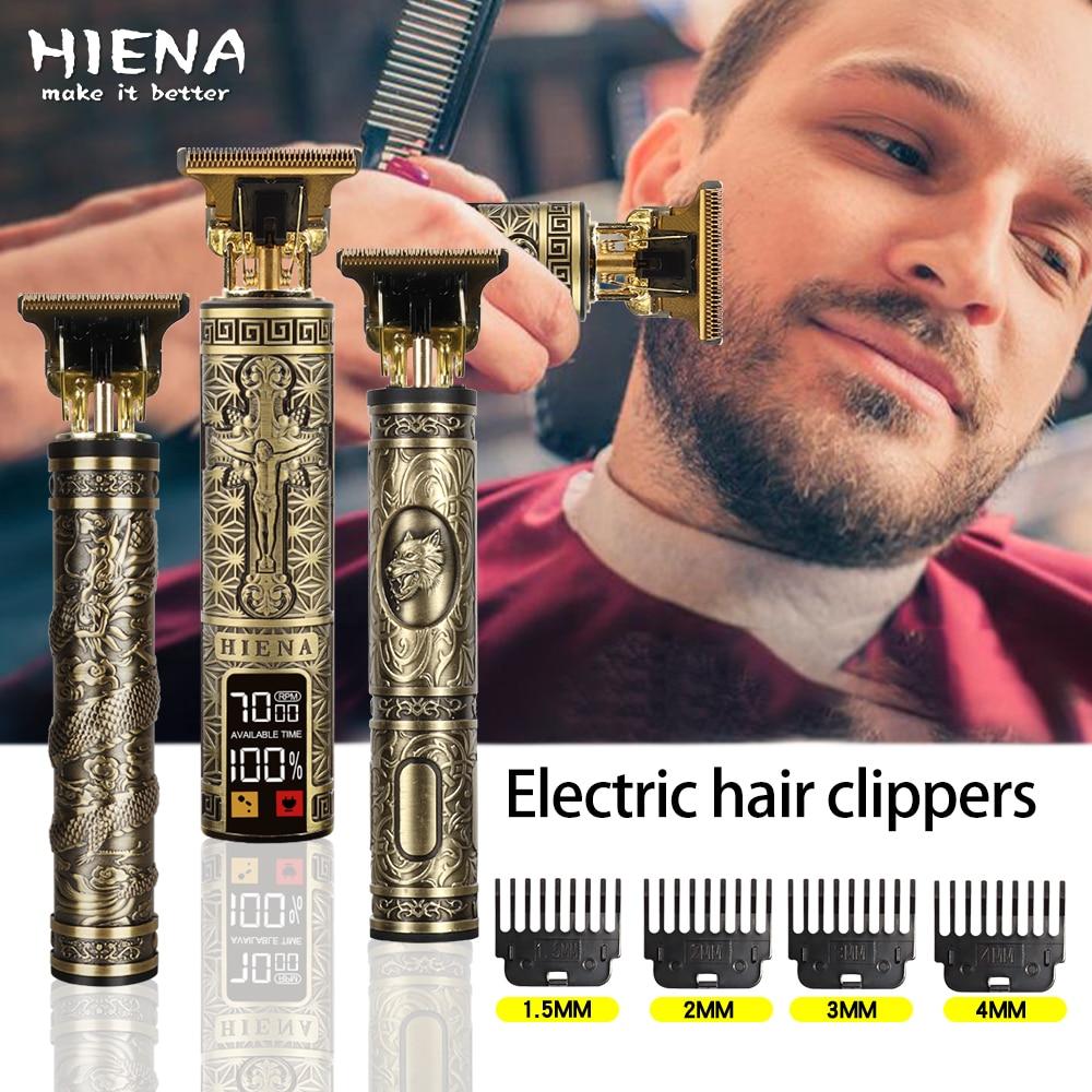 HIENA Electric Hair Clipper Man Barber Electric Shavers LCD 0mm Shaver Trimmer for Men Barber Professional Beard Rechargeable Hair Cutting Machine T9 USB