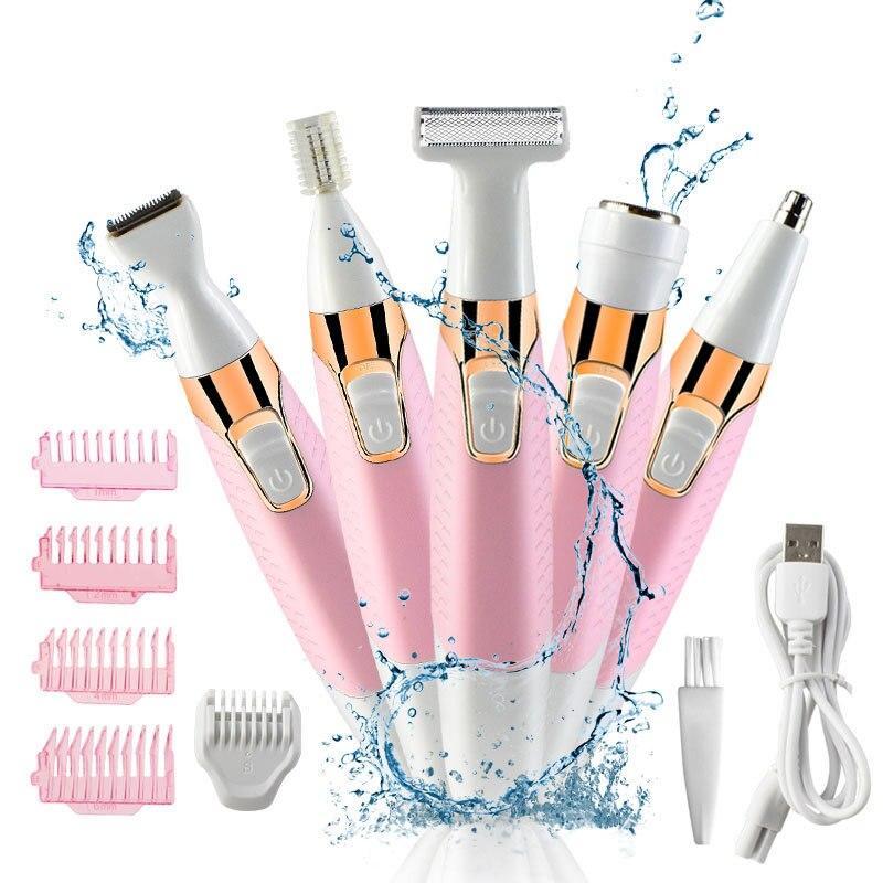 She Beauty & Hairdressing 5 In 1 Professional Personal Care Set Women Hair Removal Lady Shaver Electric Shaving Machine Waterproof Mini Trimmer Razor  Epilator