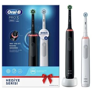 Oral-B Pro 3 - 3900 2 Pcs Electric Toothbrush Set Rechargeable Toothbrush 2 Pcs Advantage Package Black & White