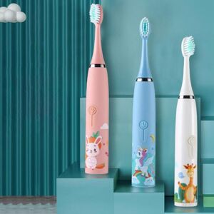 FAFAD Rechargeable Kids Electric Toothbrush 4 Modes with Memory Waterproof 6 Brush Heads