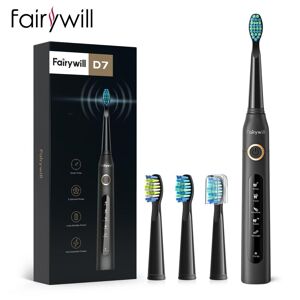 Fairywill Sonic Electric Toothbrush FW-D7 USB Charge Rechargeable 5 Mode 4 Replacement Heads