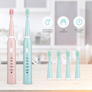 YJMP Adult Waterproof Electric Toothbrush Strong Sonic Charging with 4 Toothbrush Head
