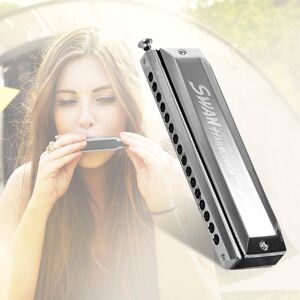 TOMTOP JMS Swan SW-1664 16 Holes Chromatic Harmonica C Key 64 Tones Mouth Organ with Storage Case and Cleaning