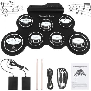 YAO JING Portable Electronic Digital USB 7 Drum Pads Roll Up Set Silicone Electric Drum Kit with 1 Pair Drumsticks and Sustain Pedal