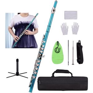 TOMTOP JMS Closed Hole C Flute 16 Keys Cupronickel Nickelplated Wind Instrument with Carry Case Flute Stand Gloves Cleaning Cloth Mini Screwdriver Cleaning Rod