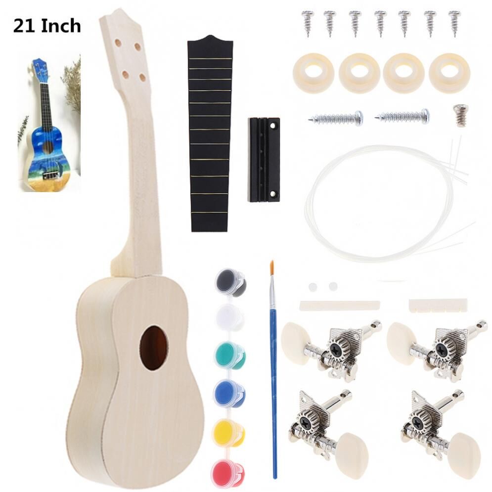 Musical 3 21 Inch Ukulele DIY Kit Basswood Soprano Hawaii Guitar Handwork Painting for Parents-child Campaign