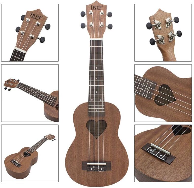 Canxing Culture 21inch Sapele Ukulele Hawaiian Small Guitar 4-string Ukulele Heart-shaped Sound Hole Musical