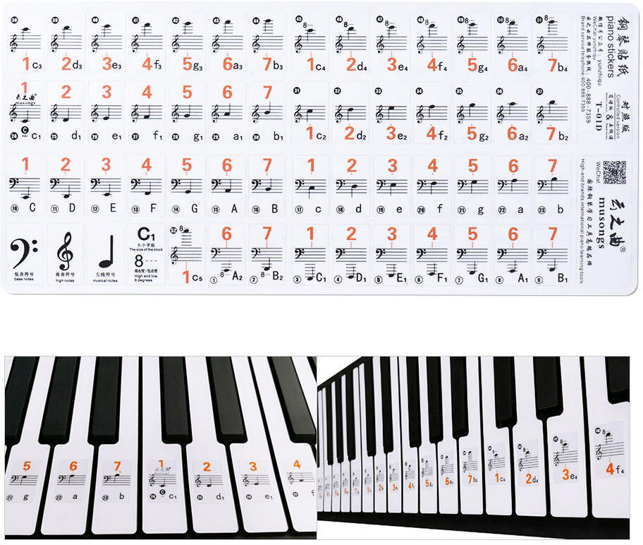 TOMTOP JMS Transparent Piano Stave Note Sticker for 37 49 61 88 Keys Keyboard