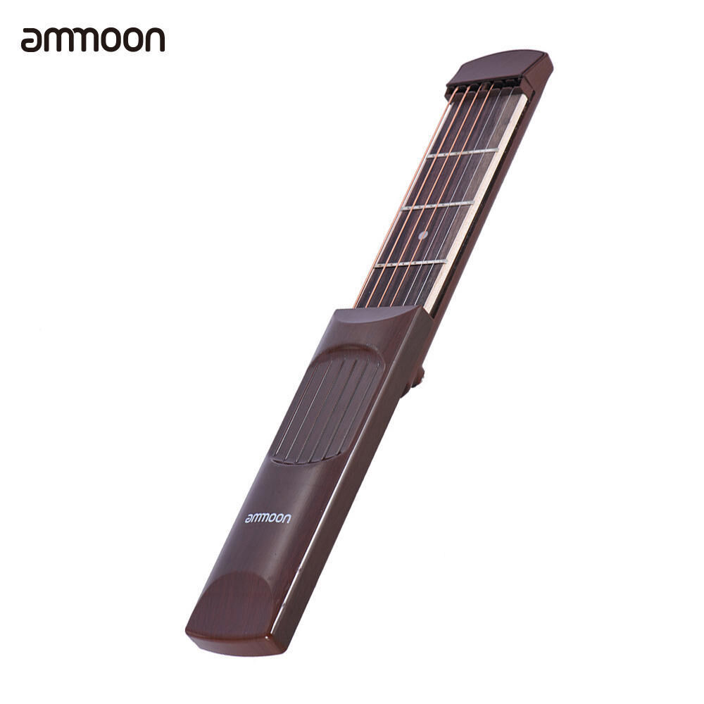 Ammoon Portable Pocket Acoustic Guitar Practice Tool Gadget Chord Trainer 6 String 4 Fret Model Rosewood Fretboard Wood Grain for Beginner Learner
