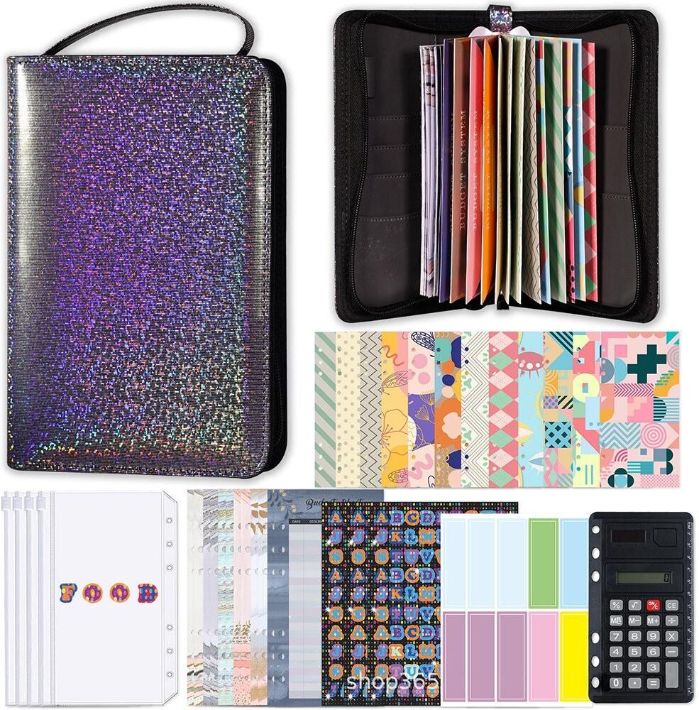 Ddayup A6 Zipper PU Leather Notebook Budget Binder Planner with Zipper Pockets Cash Envelopes Calculator Stationery