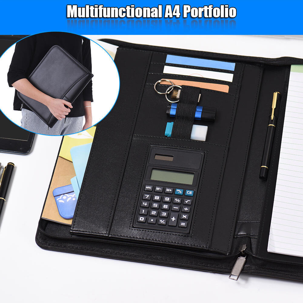 MyStationery A4 Zippered PU Leather Business Portfolio Folder Case Organizer +Calculator