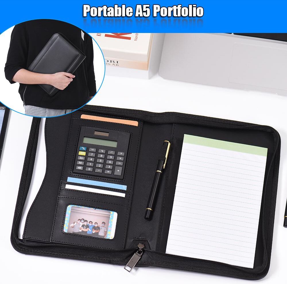 MyStationery A5 PU Zippered Business Portfolio Folder Document Case Organizer&Calculator