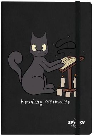 Pertemba FR - Office Supplies Spooky Cat Reading Grimoire A5 Notebook