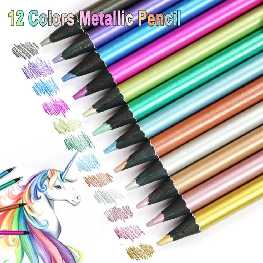 School Supplies Office Supplies 12 Colors Metallic Color Drawing Pencil Sketch Pencil Drawing Colored Pencil Art Supplies
