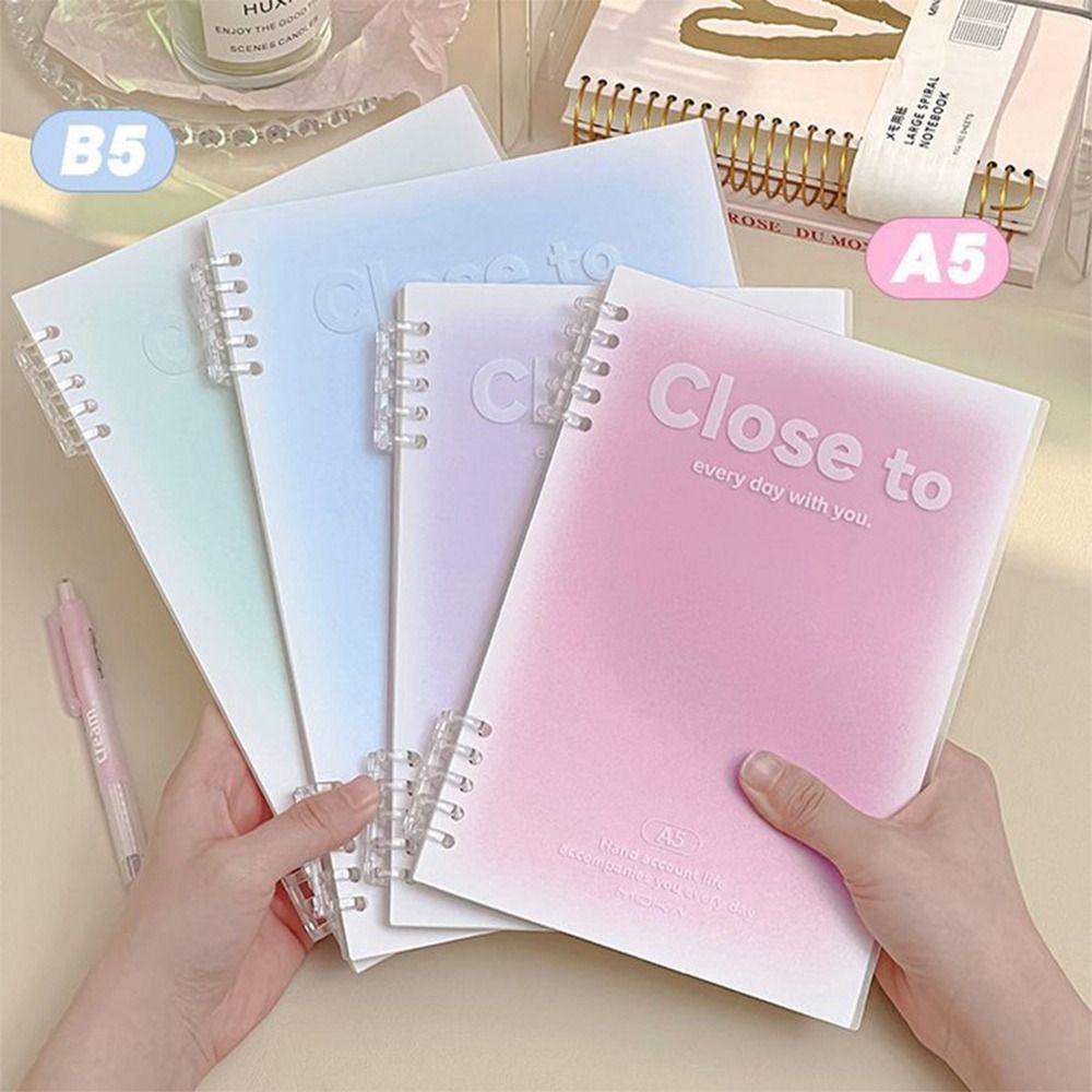 kehaoJZ A5/B5 Ring Binder Notepad Gradient Color Hand Account Book  School Office Supplies