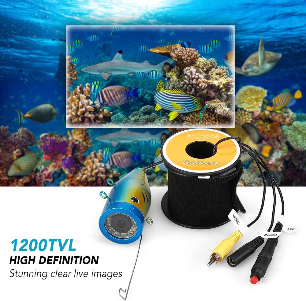 TOMTOP JMS 1200TVL Underwater Fishing Camera 24 LEDs Night Vision Waterproof Fish Shape Boat Ice Fishing