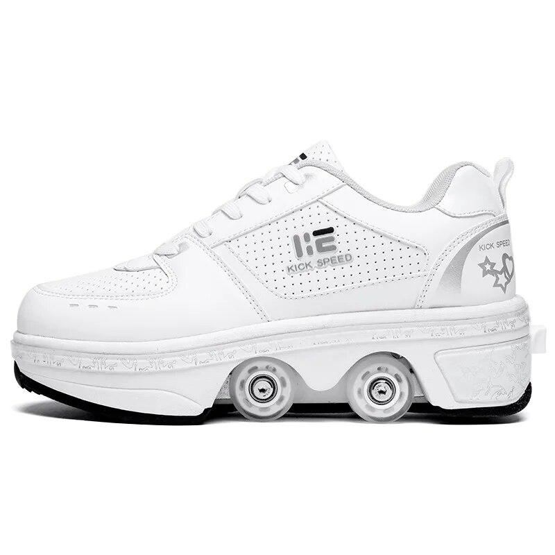 Best choice. Parkour Skating Sneakers with Four Deformation Wheels for Girls Boys Multiple Color Roller Skate Shoes for Children Unisex