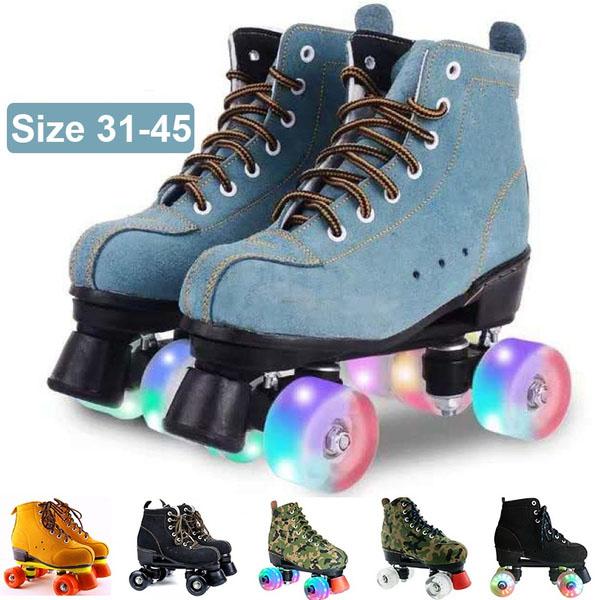 JORDAN HOME -6 PU Leather Roller Skates 4 Wheel Adjustable Quad Roller Skates Boots Adult and Youth Indoor and Outdoor Double Line Skates Two Line Skating Shoes