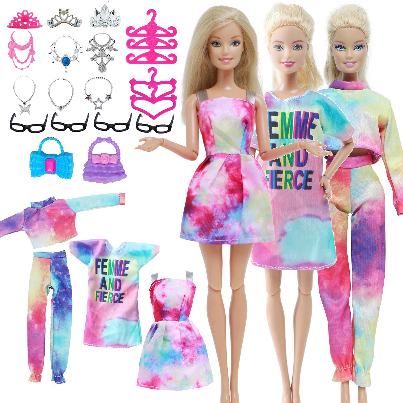 Funkid Toy 3 Doll Outfits +20 Pcs Accessories Dolls Clothes for Barbie Doll Lovely 1/6 Dollhouse Playset Girl Toy