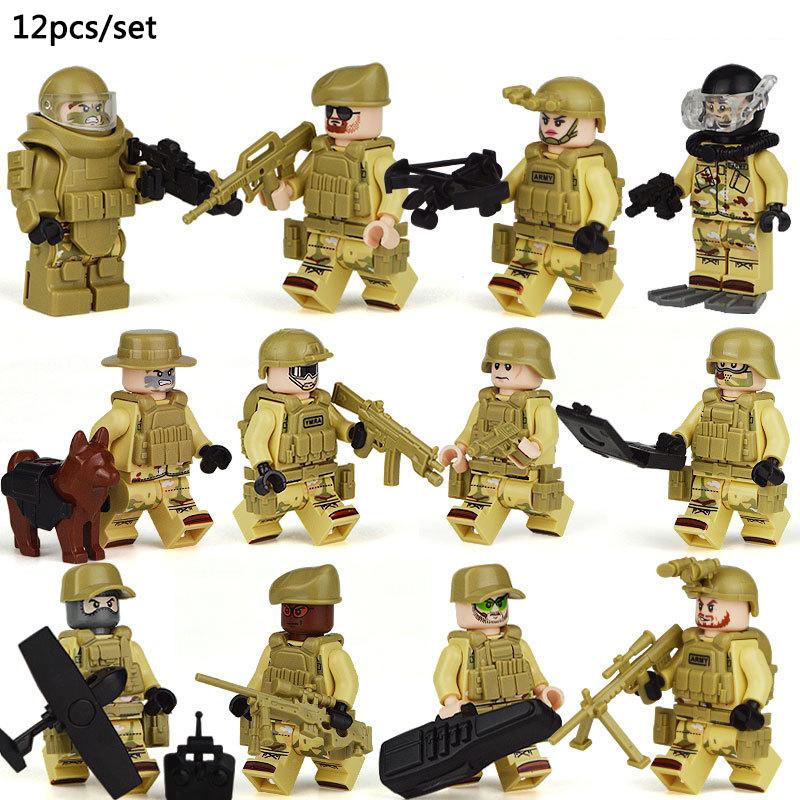 Lucktao - Toy 12pcs/set Military Special Forces Soldiers Bricks Figures Guns Team Building Blocks Model Toys