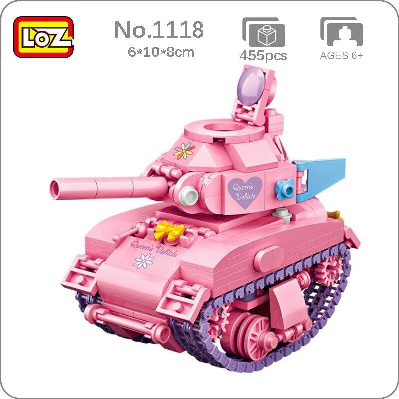 LOZ 1118 Army Military Pink Heart Attack Tank Queen Vehicle Model DIY Mini Blocks Bricks Building Toy for Children Gift no Box