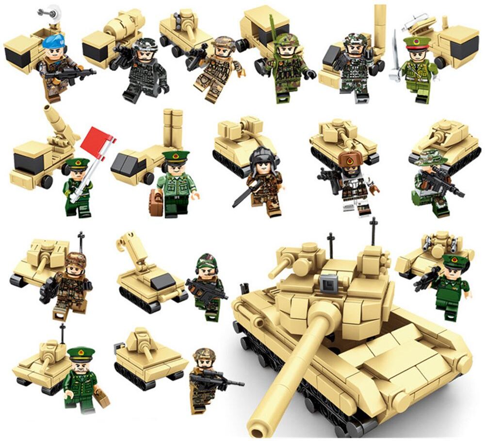 TOY LION 16 IN 1 Military Series Marine Corps Soldier Tank Army Soldier Figures Building Blocks