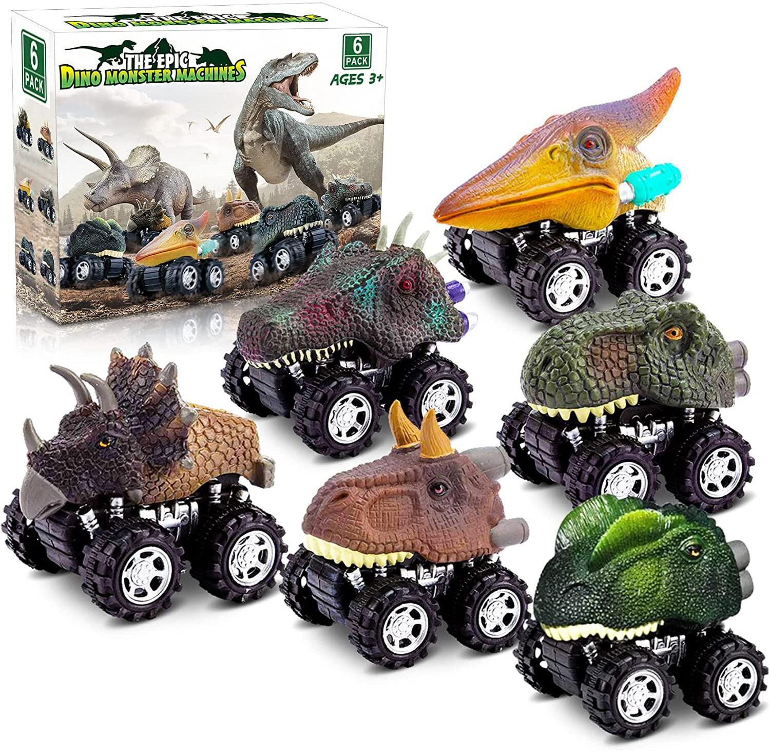 Thriving Toys Dinosaur Toys for 3 Year Old Boys, Pull Back Dinosaur Toys, 6 Pack Set Car Toys, Christmas Birthday Gifts for Kids 1 2 3 4 5 6 Year Old Boys Girls