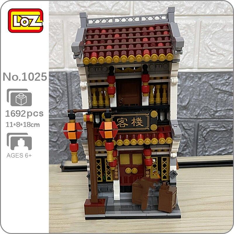 LOZ 1025 China Ancient Architecture Chinatown Inn Hotel City Street 3D Model Mini Blocks Bricks Building Toy no box