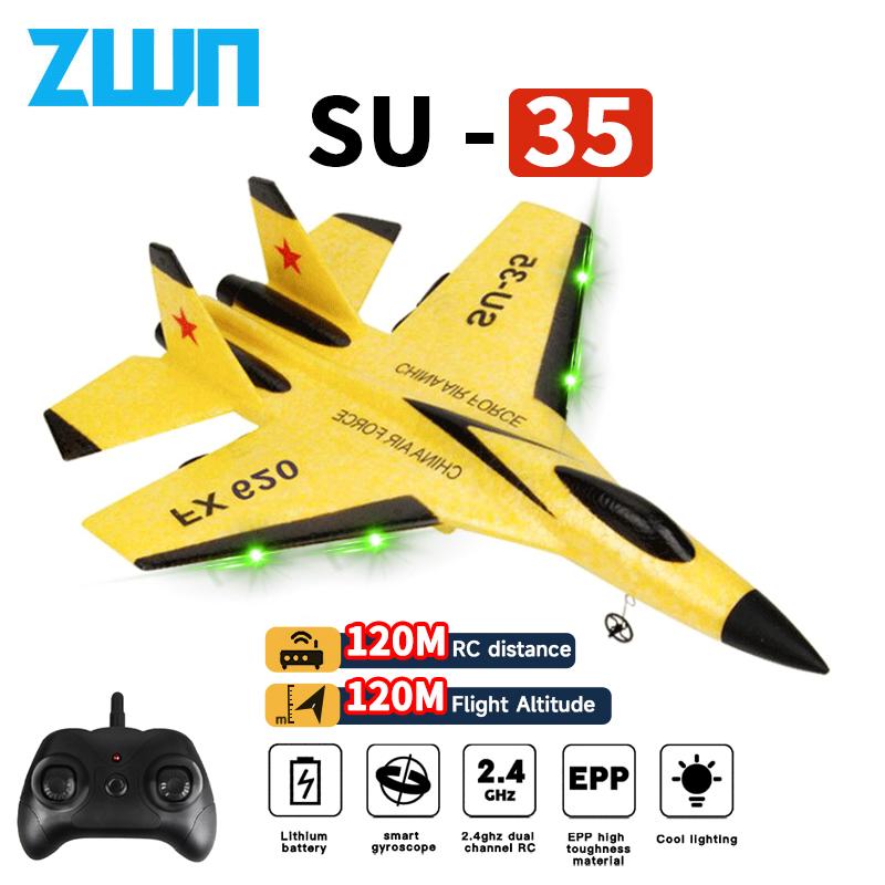 DZ Toys RC Plane SU35 2.4G With LED Lights Aircraft Remote Control Flying Model Glider Airplane SU57  EPP Foam Toys For Children Gifts