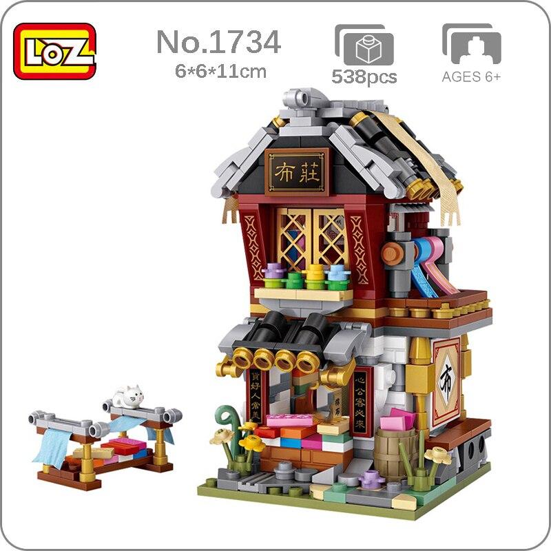 LOZ 1734 City Street Chinatown Cloth Drapery Shop Store Architecture 3D Mini Blocks Bricks Building Toy for Children Gift no Box