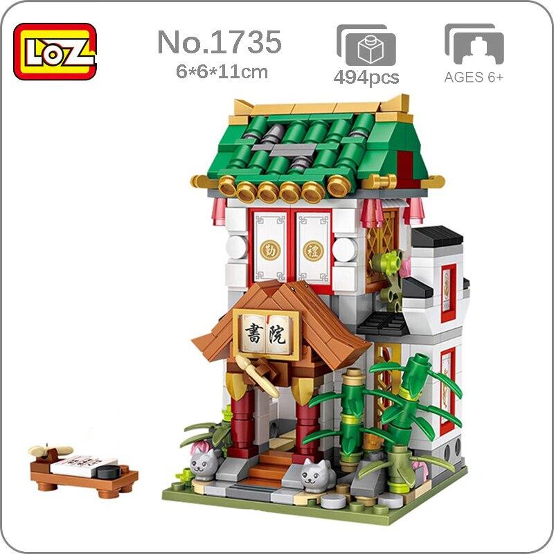 LOZ 1735 City Street Chinatown Book Shop Store School Architecture DIY Mini Blocks Bricks Building Toy for Children Gift no Box