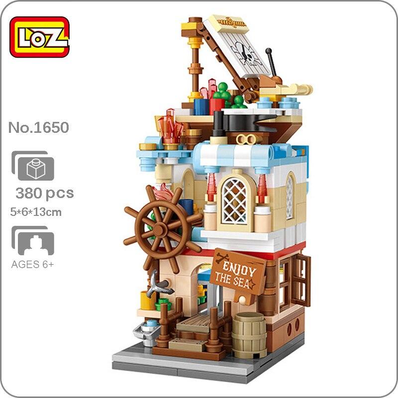 LOZ 1650 City Street Pirate Sailing Ship Boat Shop Store Architecture Mini Blocks Bricks Building Toy for Children Gift No Box