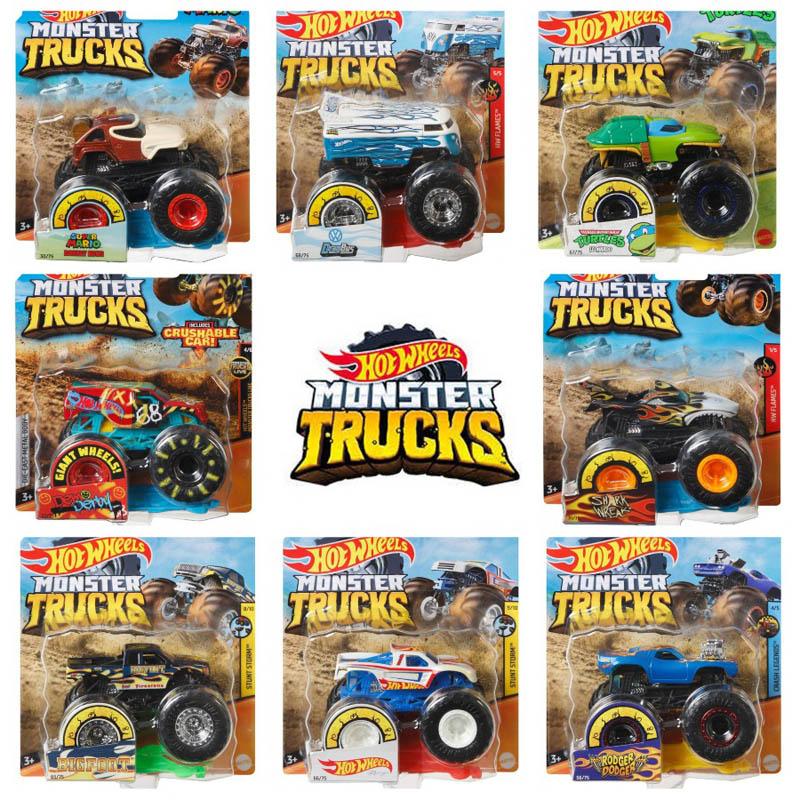 Hot Wheels Monster Trucks Selection of 1:64 Scale Collectible Die-Cast Metal Toy Trucks with Giant Wheels in Assortment
