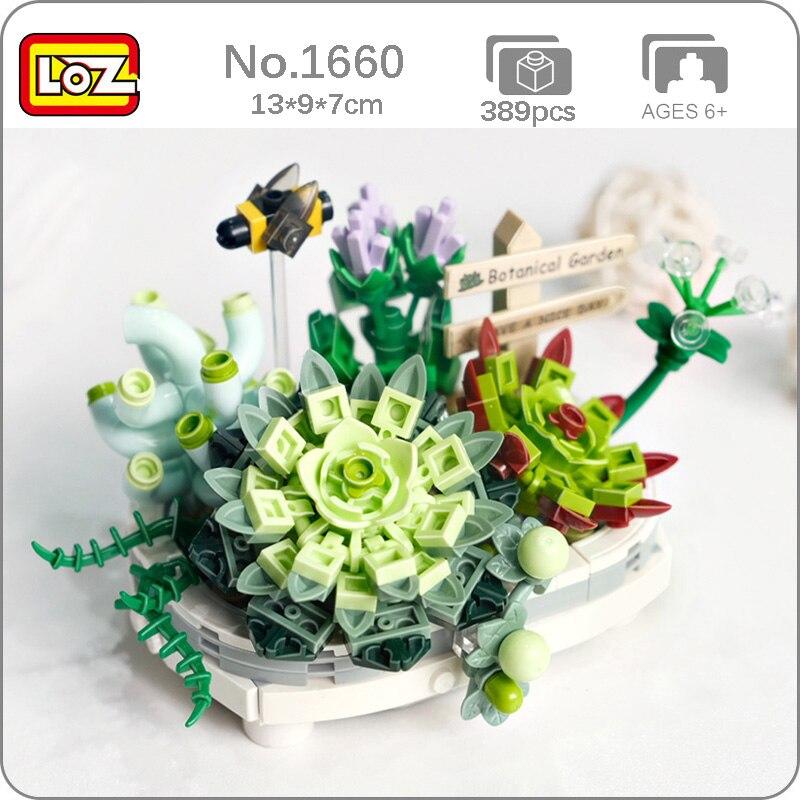 LOZ 1660 Eternal Flower Succulents Pot Plant Fly Bee Animal 3D Model DIY Mini Blocks Bricks Building Toy no Box